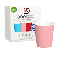 1000 Bicchieri Acqua in Carta 180ml H. 7.5cm Maxi Scorta 100% Biodegradabili