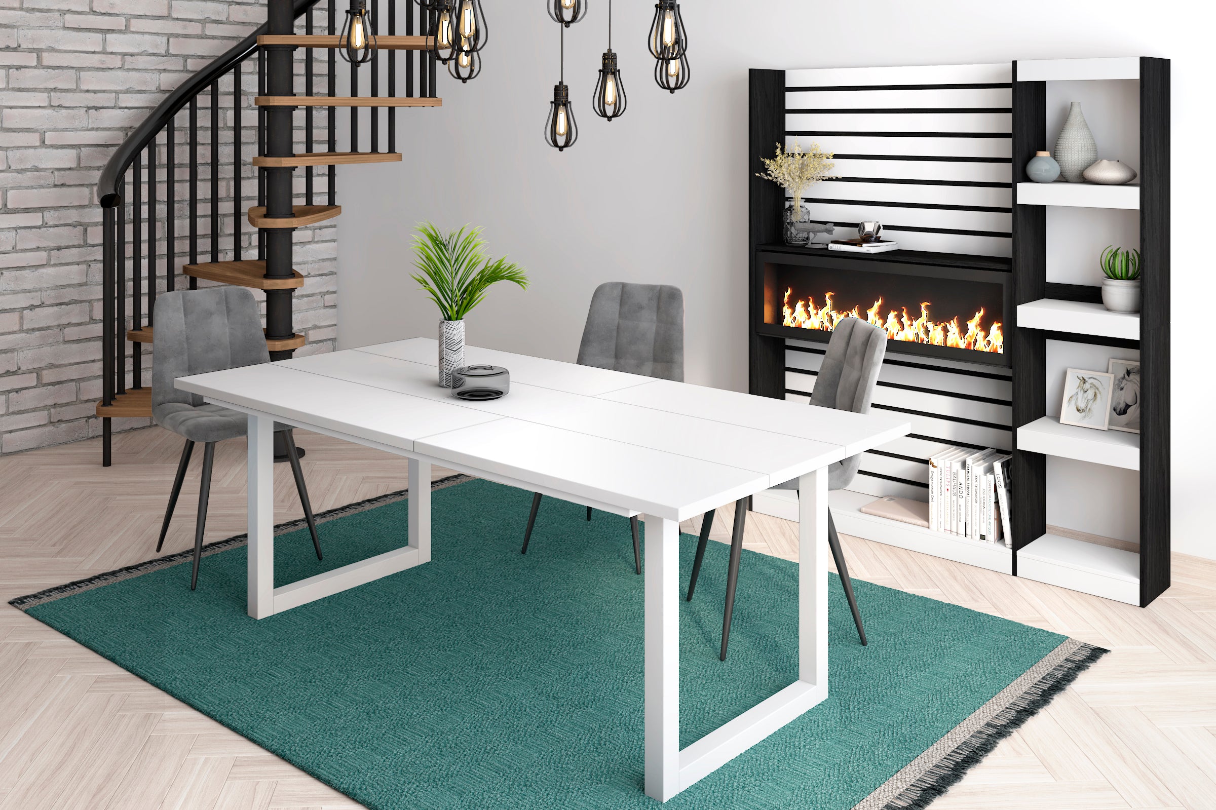 Tavolo da pranzo 10 posti 194x90 cm con gambe in legno design moderno colore Bianco