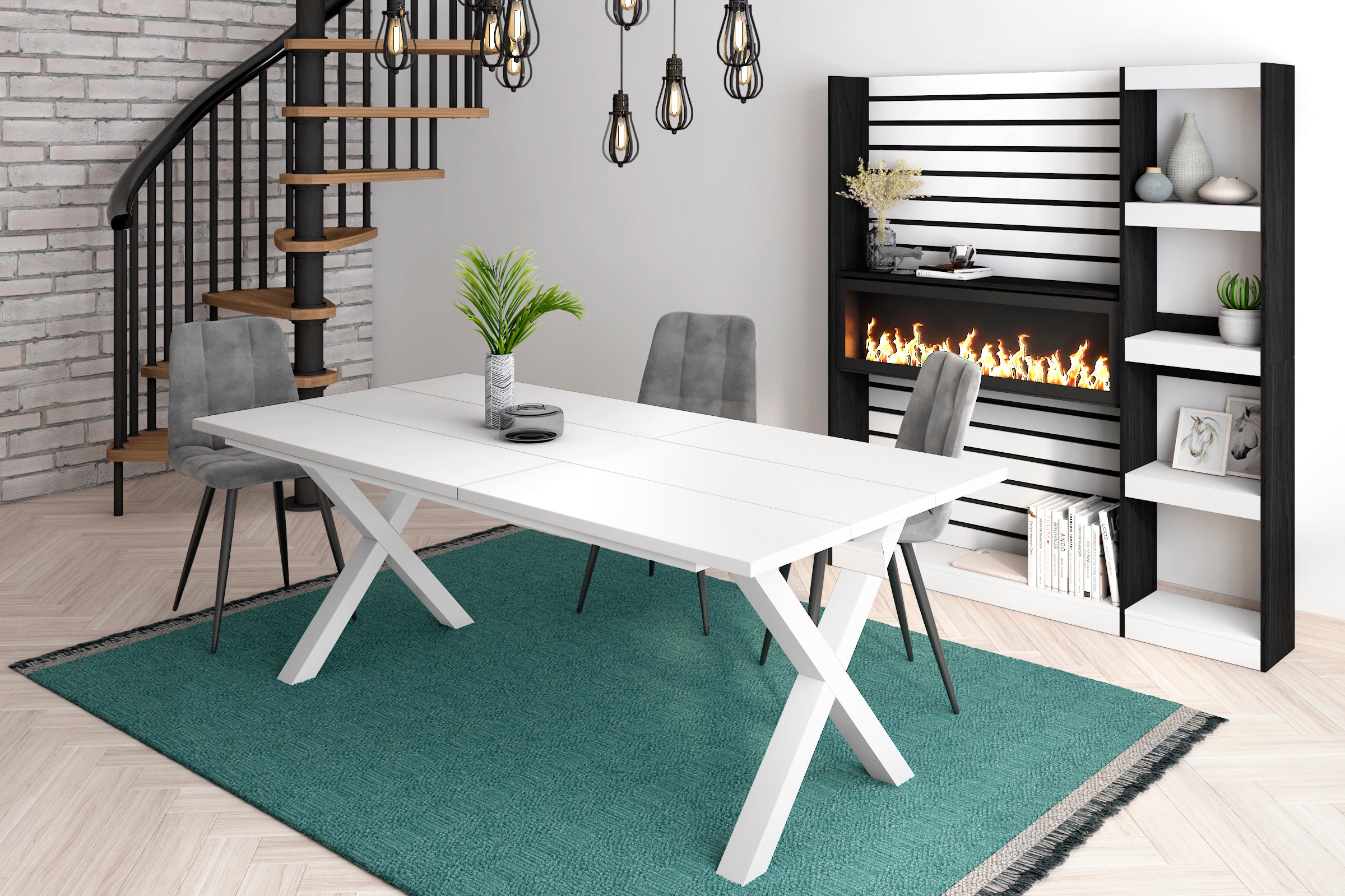 Tavolo da pranzo 10 posti 194x90 cm con gambe in legno stile moderno colore Bianco