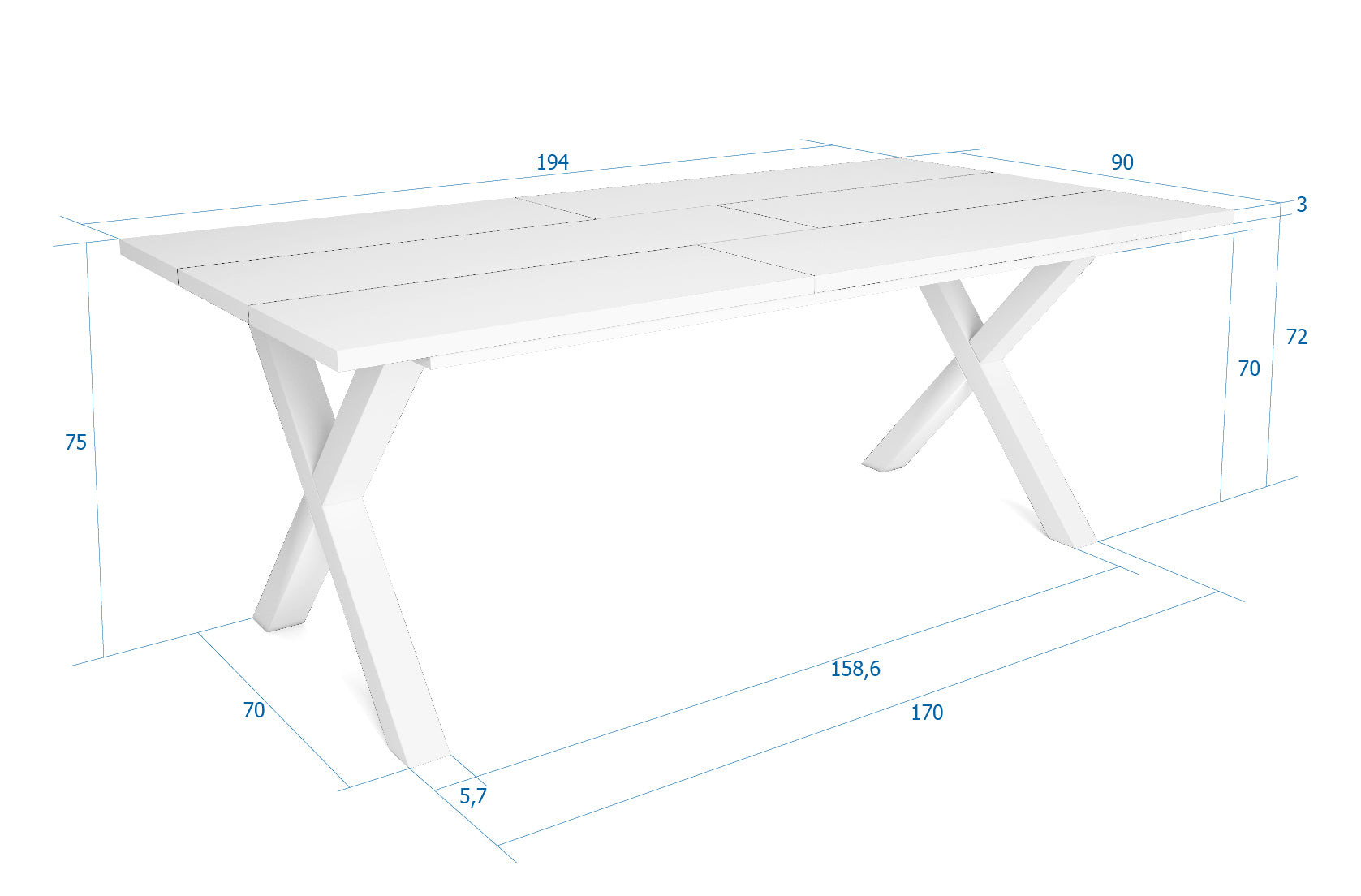 Tavolo da pranzo 10 posti 194x90 cm con gambe in legno stile moderno colore Bianco