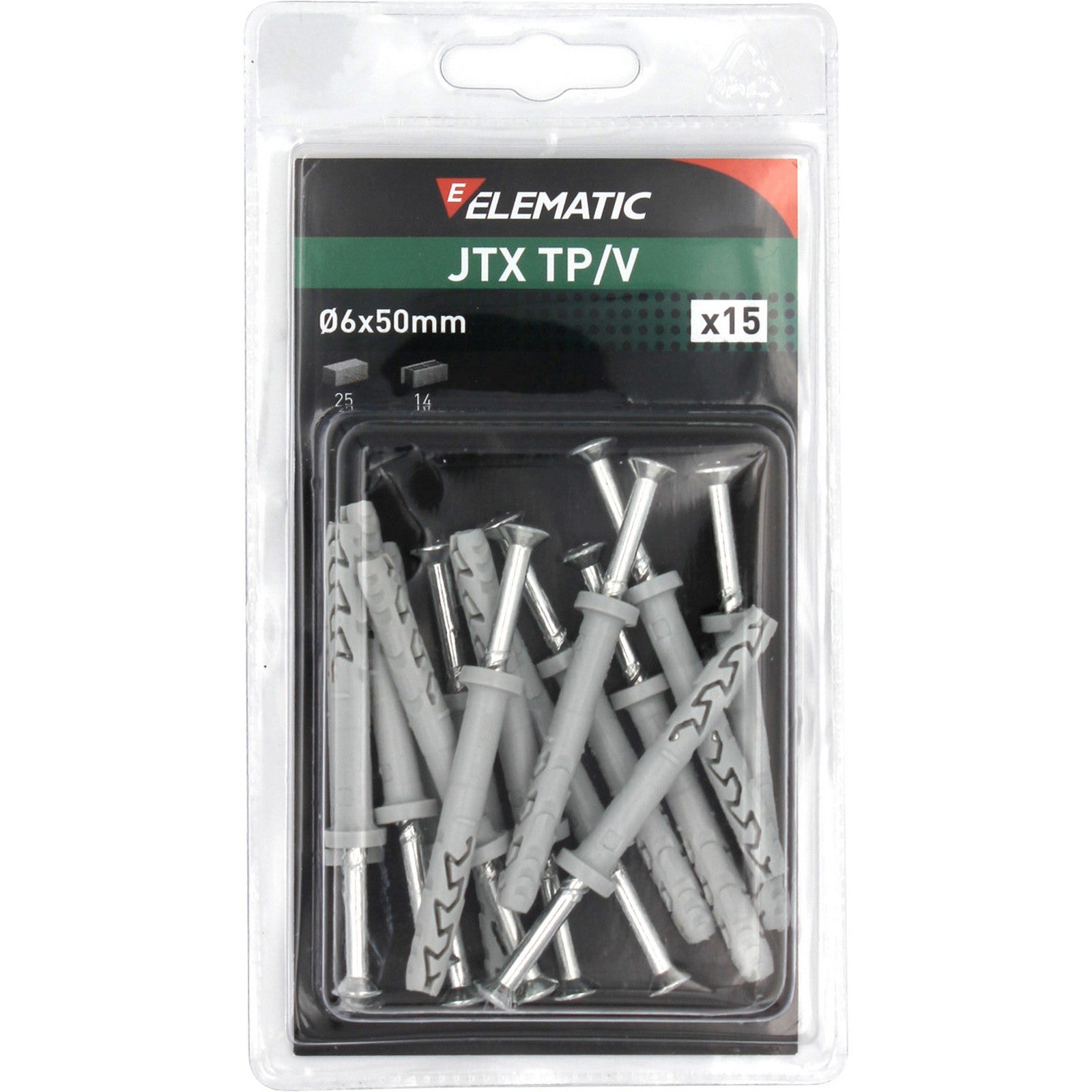 10pz elematic blister tassello jtx tp/v 6x50 con vite 15 pz cod:ferx.1106