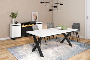 Tavolo da pranzo 10 posti 194x90 cm con gambe in legno stile moderno colore Bianco e Nero