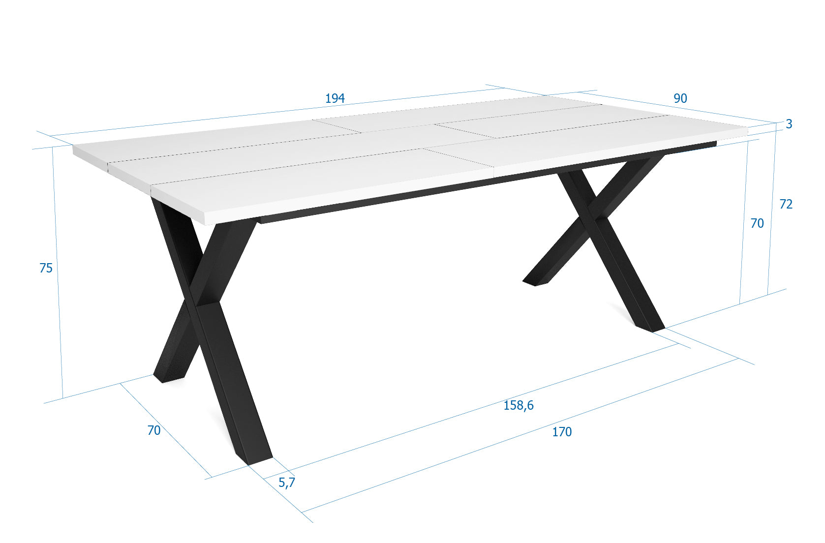 Tavolo da pranzo 10 posti 194x90 cm con gambe in legno stile moderno colore Bianco e Nero