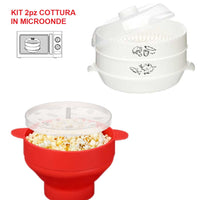 Kit 2pz Cottura in Microonde Macchina PopCorn e Vaporiera 2400ML facile da usare