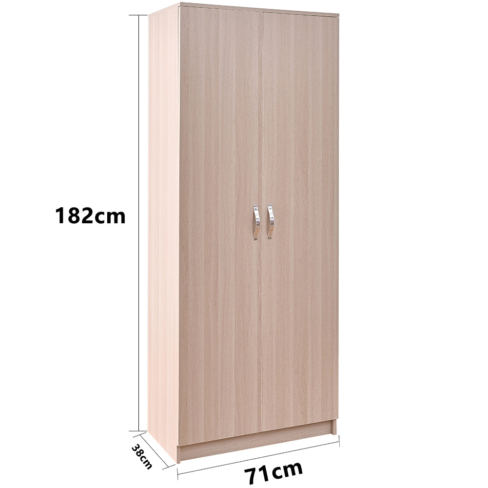 Mobile Armadio 2 Ante 71x38 H 182 cm 6 Ripiani Porta Scarpe Multiuso colore Olmo