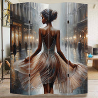 Paravento Separé 4 Pannelli Struttura Legno Stampa La ballerina 180 x 161 cm