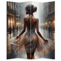 Paravento Separé 4 Pannelli Struttura Legno Stampa La ballerina 180 x 161 cm