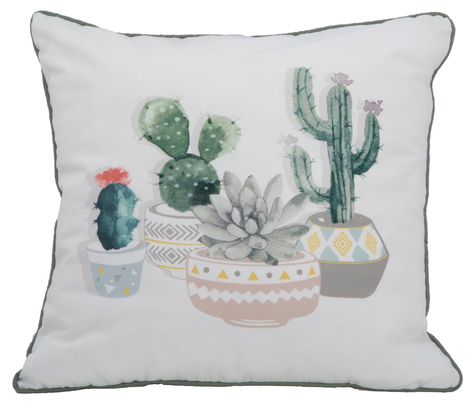 Cuscino Cactus 45x45 cm Poliestere Bianco e Verde