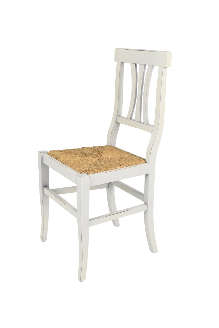 Sedia Artemisia Tommychairs Shabby Chic, struttura in faggio anticata artigianalmente a mano, seduta in paglia