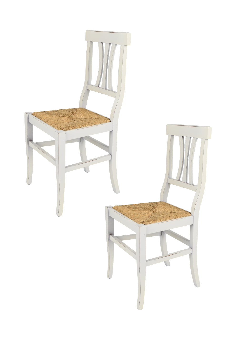 Set 2 sedie Artemisia Tommychairs Shabby Chic, struttura in faggio anticata artigianalmente a mano, seduta in paglia