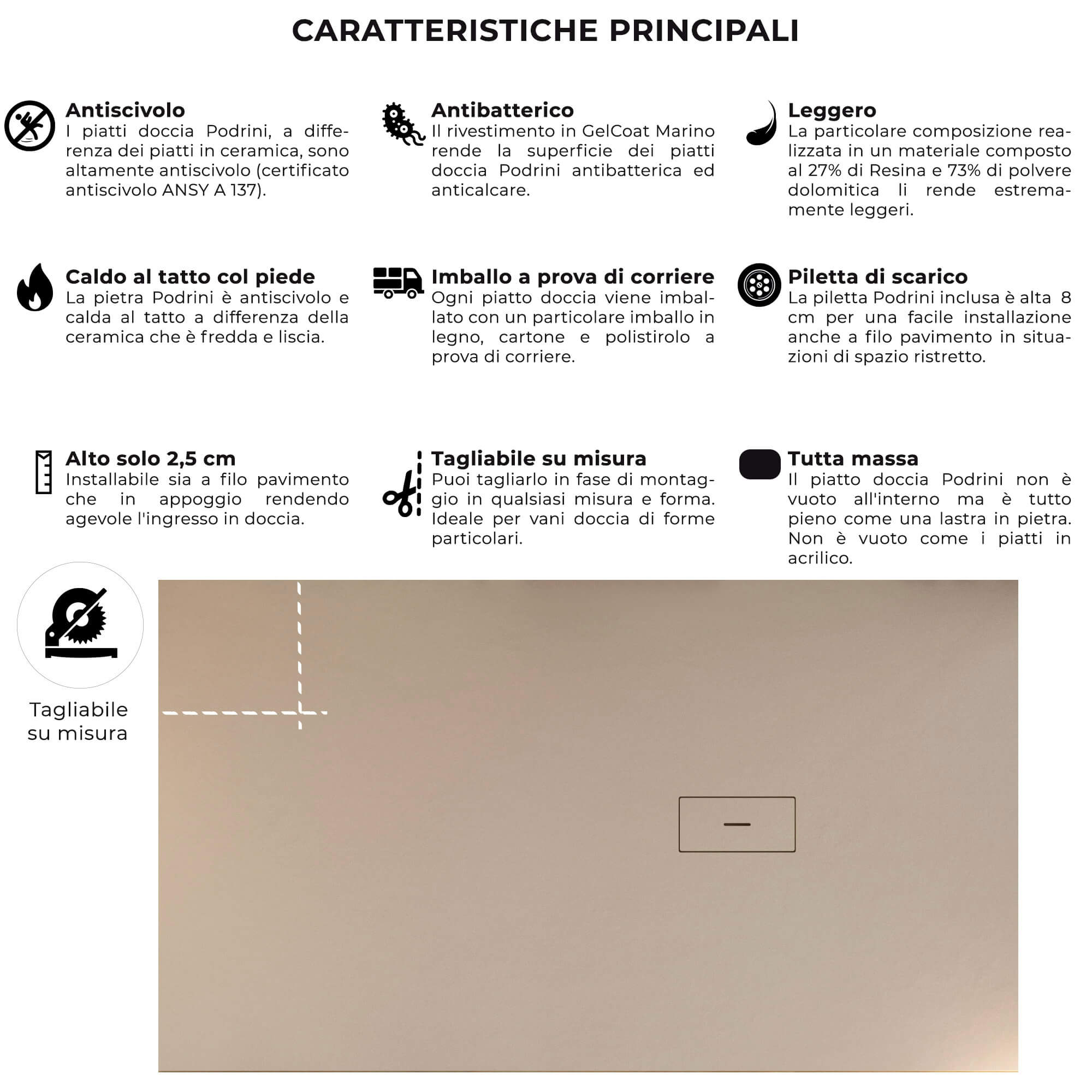 Piatto Doccia in Pietra 100x100 cm Bonussi Manila Crema