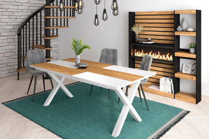 Tavolo da pranzo 10 posti 194x90 cm con gambe in legno a X colore Rovere e Bianco