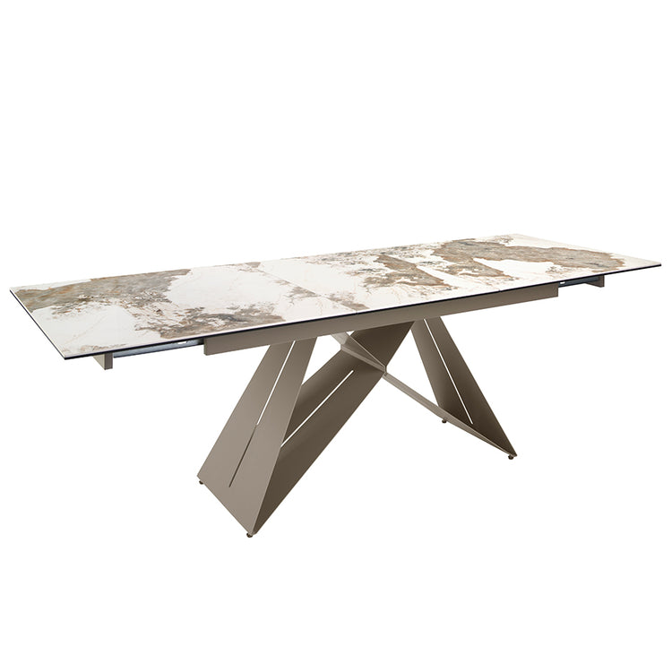 Tavolo da pranzo 180 x 90 x 76 cm allungabile rettangolare porcellanato bianco con striature color terra