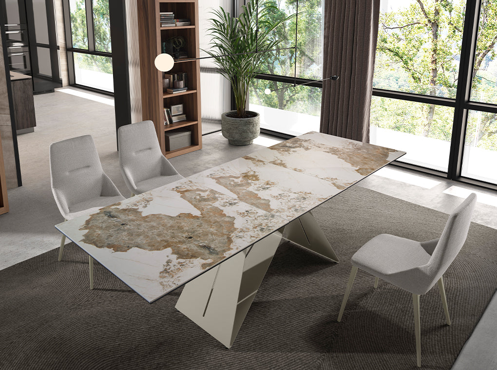 Tavolo da pranzo 180 x 90 x 76 cm allungabile rettangolare porcellanato bianco con striature color terra