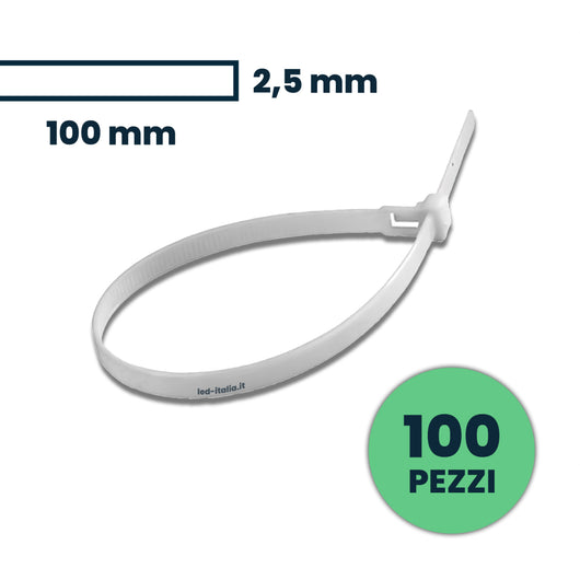 Tie per cavi - 2,5*100 mm bianco 100pcs/pacco