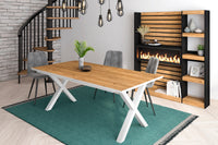 Tavolo da pranzo 10 posti 194x90 cm con gambe in legno a X stile moderno colore Rovere e Bianco