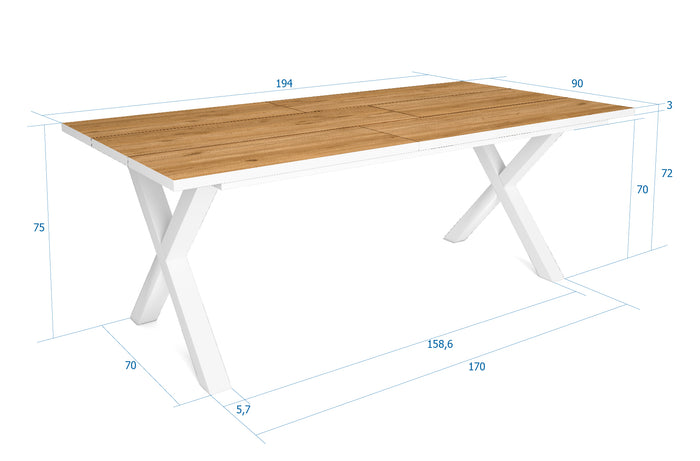 Tavolo da pranzo 10 posti 194x90 cm con gambe in legno a X stile moderno colore Rovere e Bianco