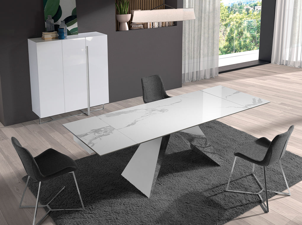 Tavolo da pranzo 160 x 90 x 76 cm allungabile rettangolare porcellanato bianco con striature grigie