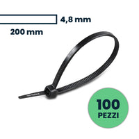 Tie per cavi - 4,8*200 mm neri 100pcs/pacchetto