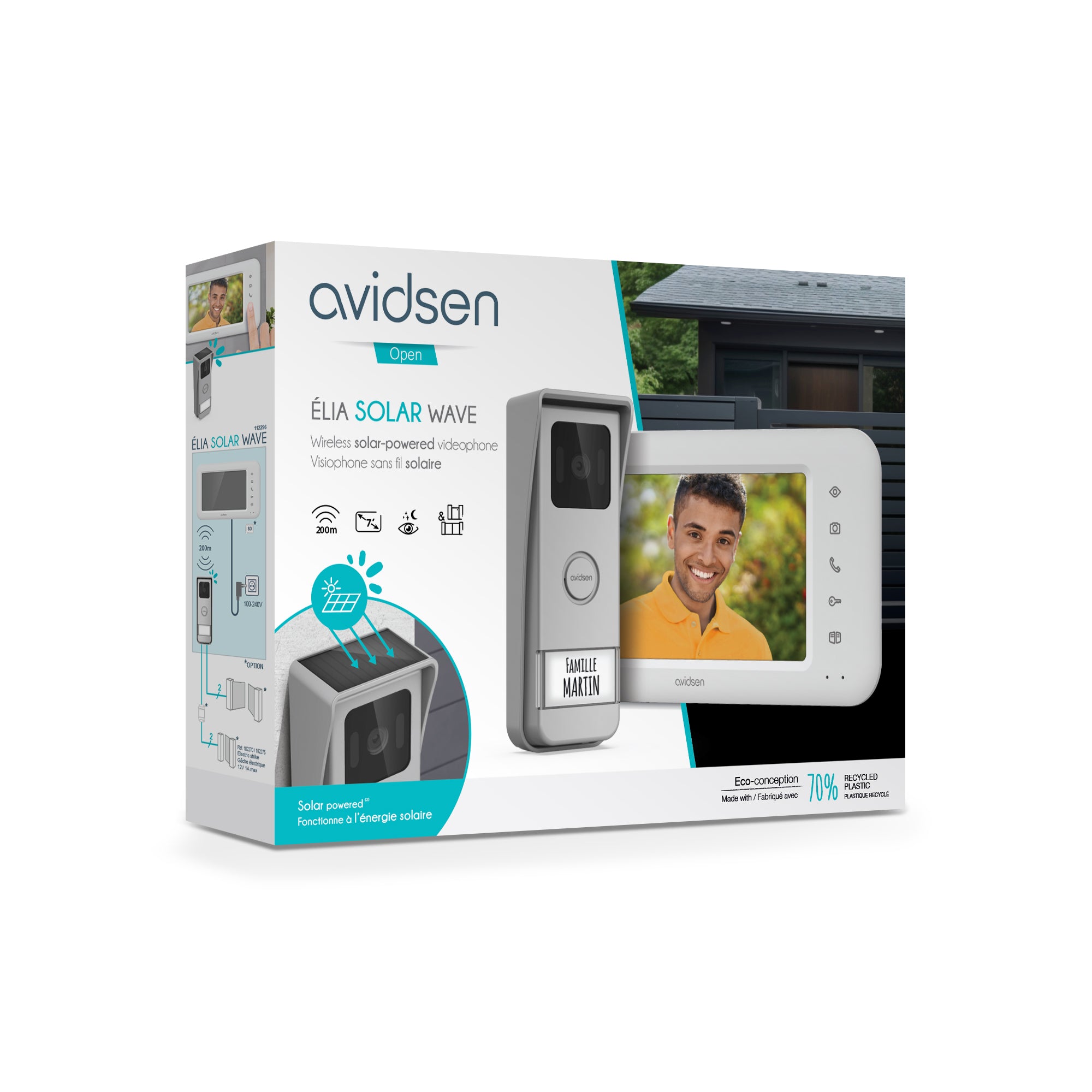 Avidsen Videocitofono Wireless Monofamiliare 7'' Elia Solar Wave con Pannello Solare