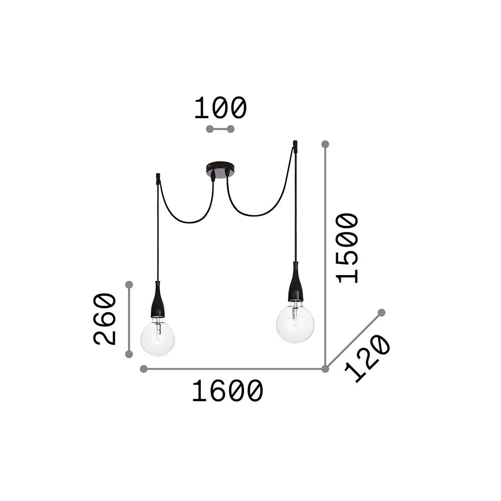 Sospensione Moderna Minimal Metallo Nero 2 Luci E27 8W 3000K Luce Calda