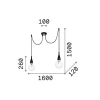 Sospensione Moderna Minimal Metallo Nero 2 Luci E27 8W 3000K Luce Calda