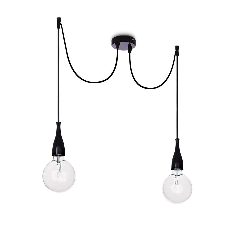 Sospensione Moderna Minimal Metallo Nero 2 Luci E27 8W 3000K Luce Calda