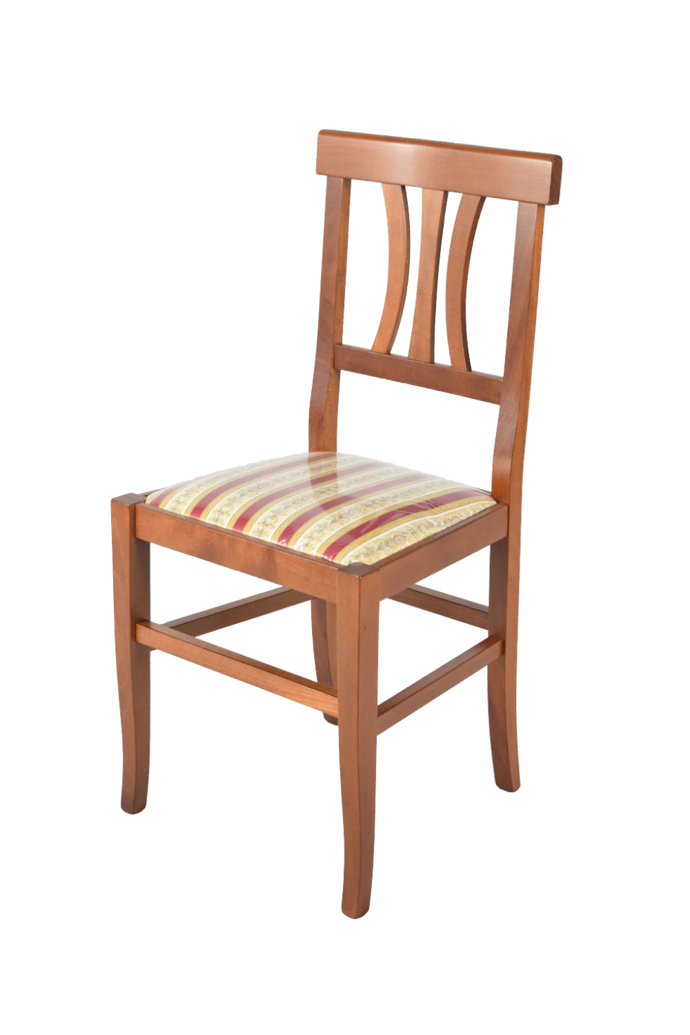 Sedia Artemisia Tommychairs, robusta struttura in legno di faggio color noce chiaro e seduta in tessuto lisere rosso