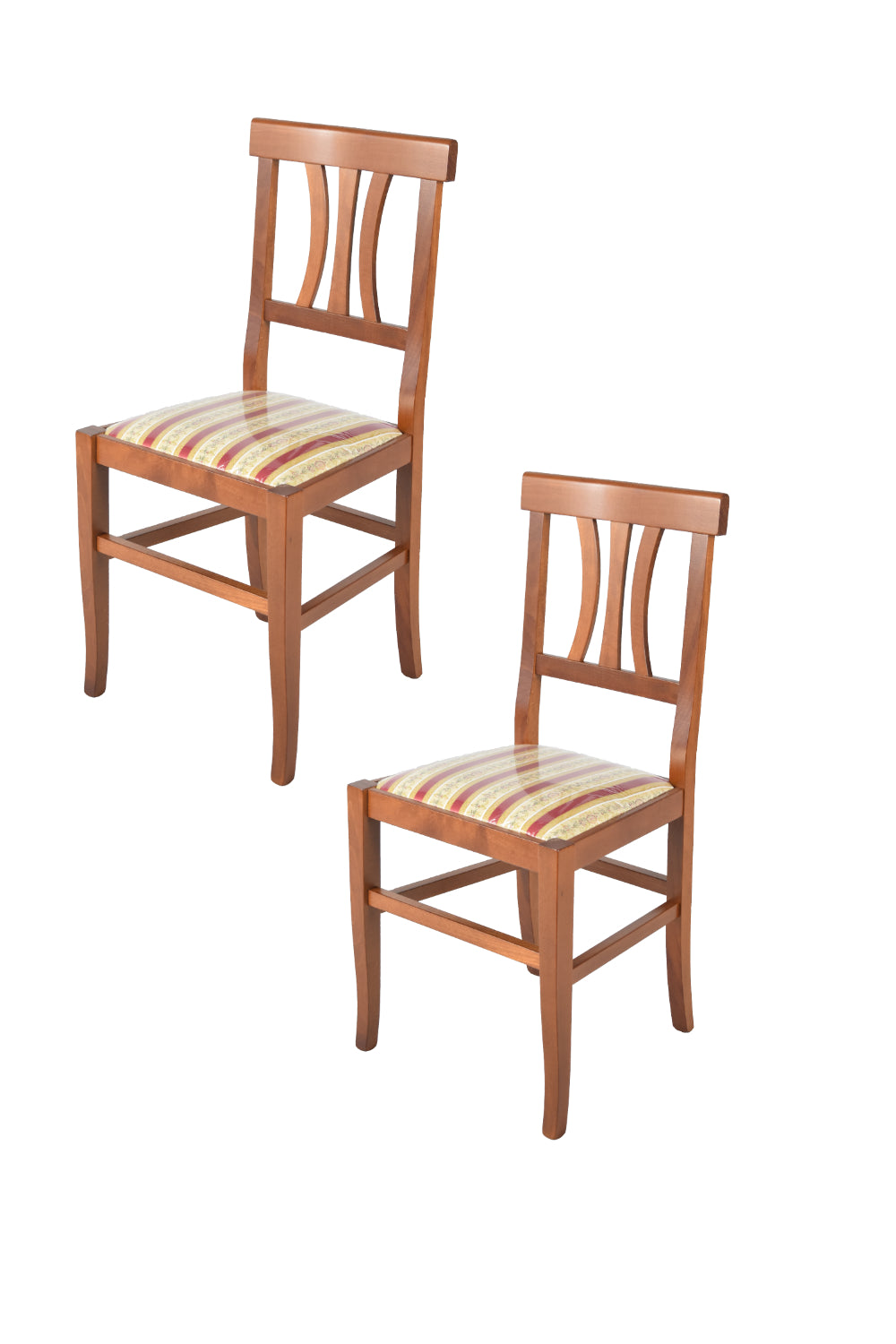 Set 2 Sedie Artemisia Tommychairs, struttura in legno di faggio color noce chiaro e seduta in tessuto lisere rosso