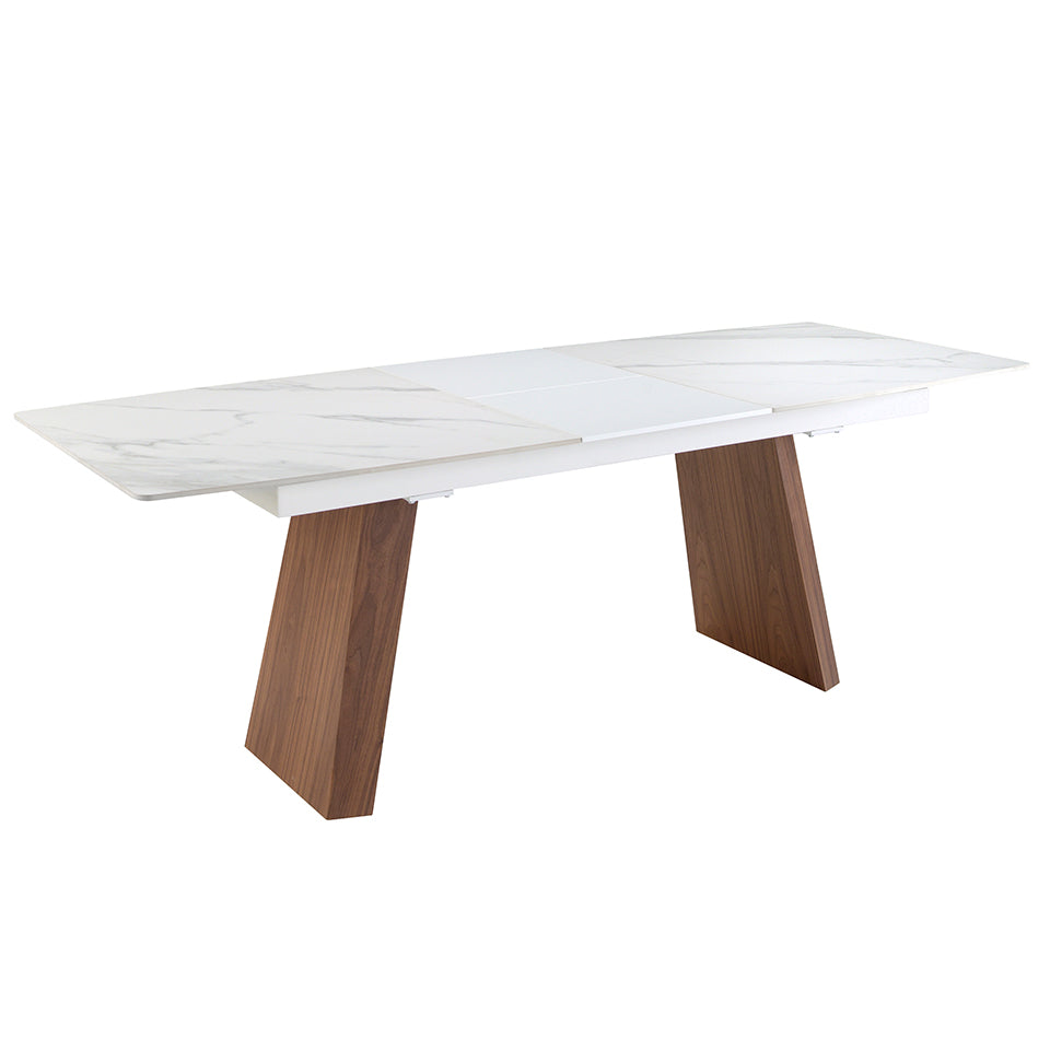 Tavolo da pranzo 180 x 90 x 76 cm allungabile ovale porcellanato e gambe in noce