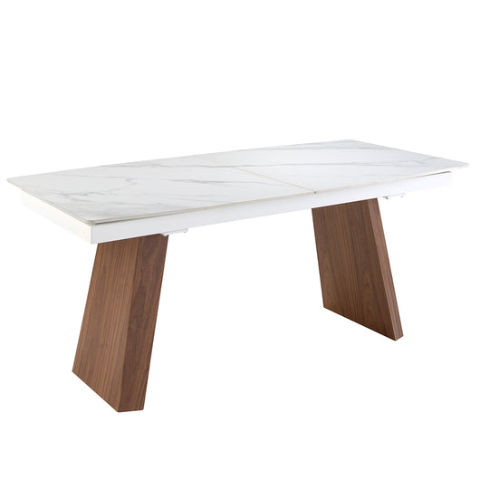 Tavolo da pranzo 180 x 90 x 76 cm allungabile ovale porcellanato e gambe in noce