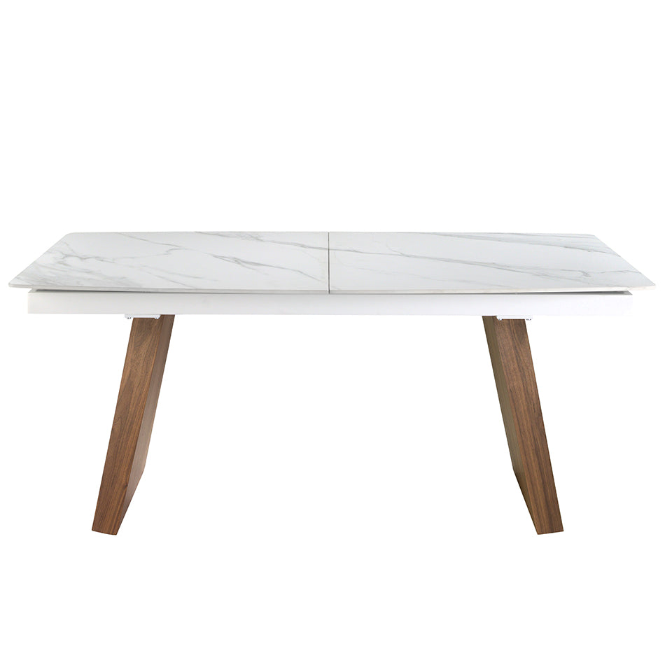 Tavolo da pranzo 180 x 90 x 76 cm allungabile ovale porcellanato e gambe in noce