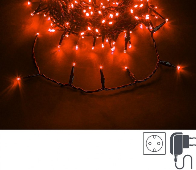 Luci Natale 300 LED Rosso, Filo Verde 5mm, IP44 (12 Pezzi)