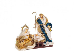 Sacra Famiglia Eden in Posizione Verticale Blu-Oro Dimensioni 25x27cm