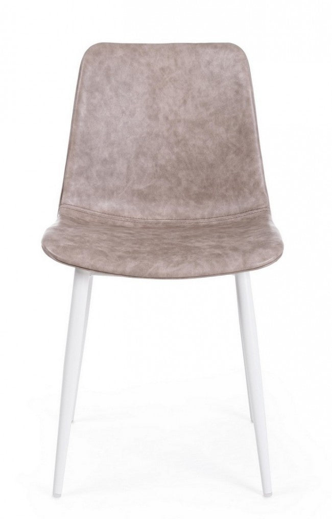 Sedia Bianca in Ecopelle Beige Vintage (2 Pezzi) - KYRA