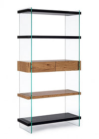 Libreria 4 piani 2 cassetti Wood nera - LINE