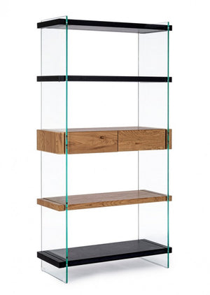 Libreria 4 piani 2 cassetti Wood nera - LINE