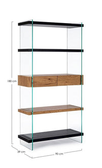 Libreria 4 piani 2 cassetti Wood nera - LINE