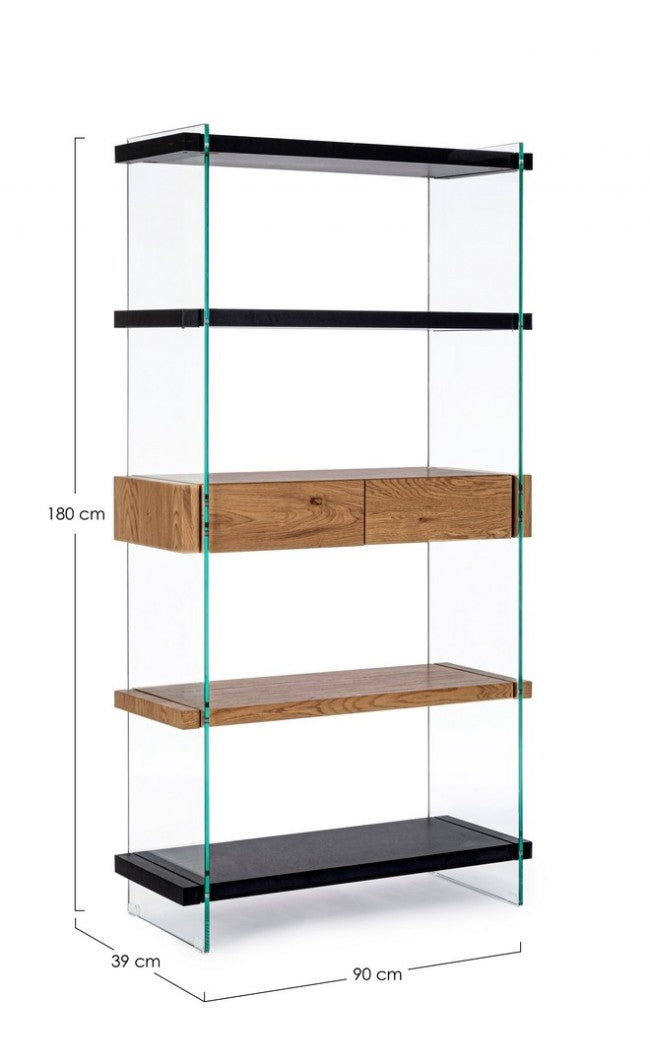 Libreria 4 piani 2 cassetti Wood nera - LINE