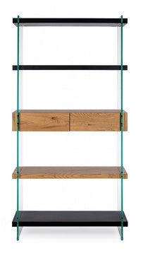 Libreria 4 piani 2 cassetti Wood nera - LINE