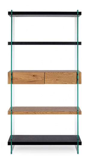 Libreria 4 piani 2 cassetti Wood nera - LINE