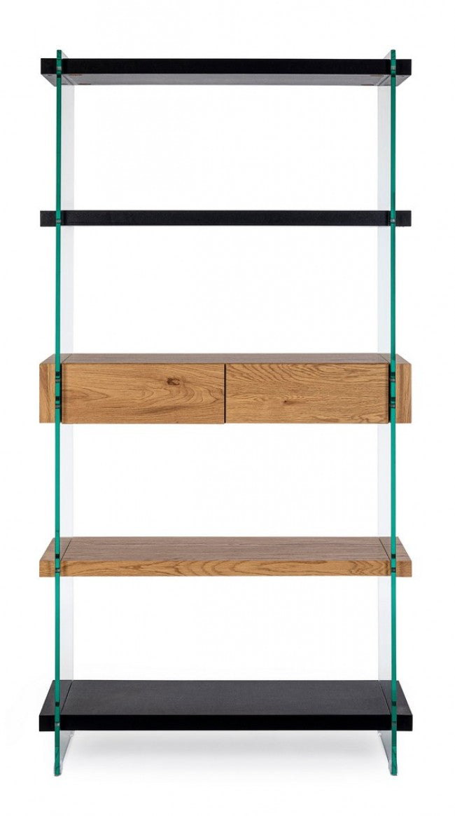 Libreria 4 piani 2 cassetti Wood nera - LINE