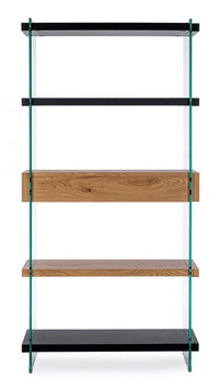 Libreria 4 piani 2 cassetti Wood nera - LINE