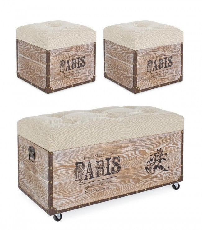 Set 3 Pouf Paris Corda - BROWN