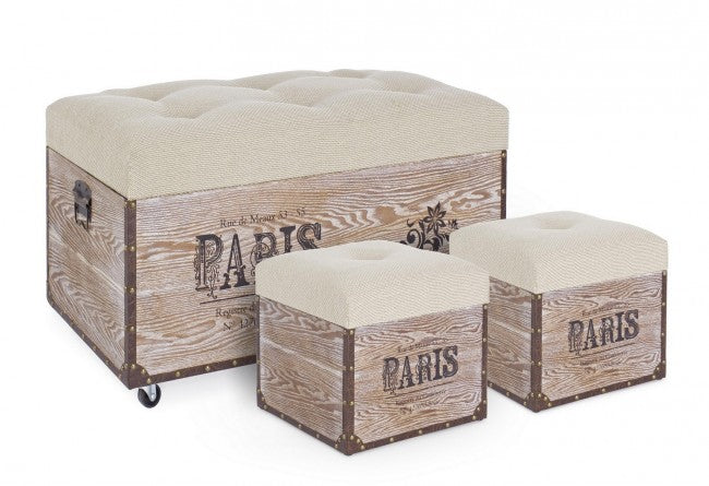 Set 3 Pouf Paris Corda - BROWN