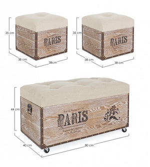 Set 3 Pouf Paris Corda - BROWN