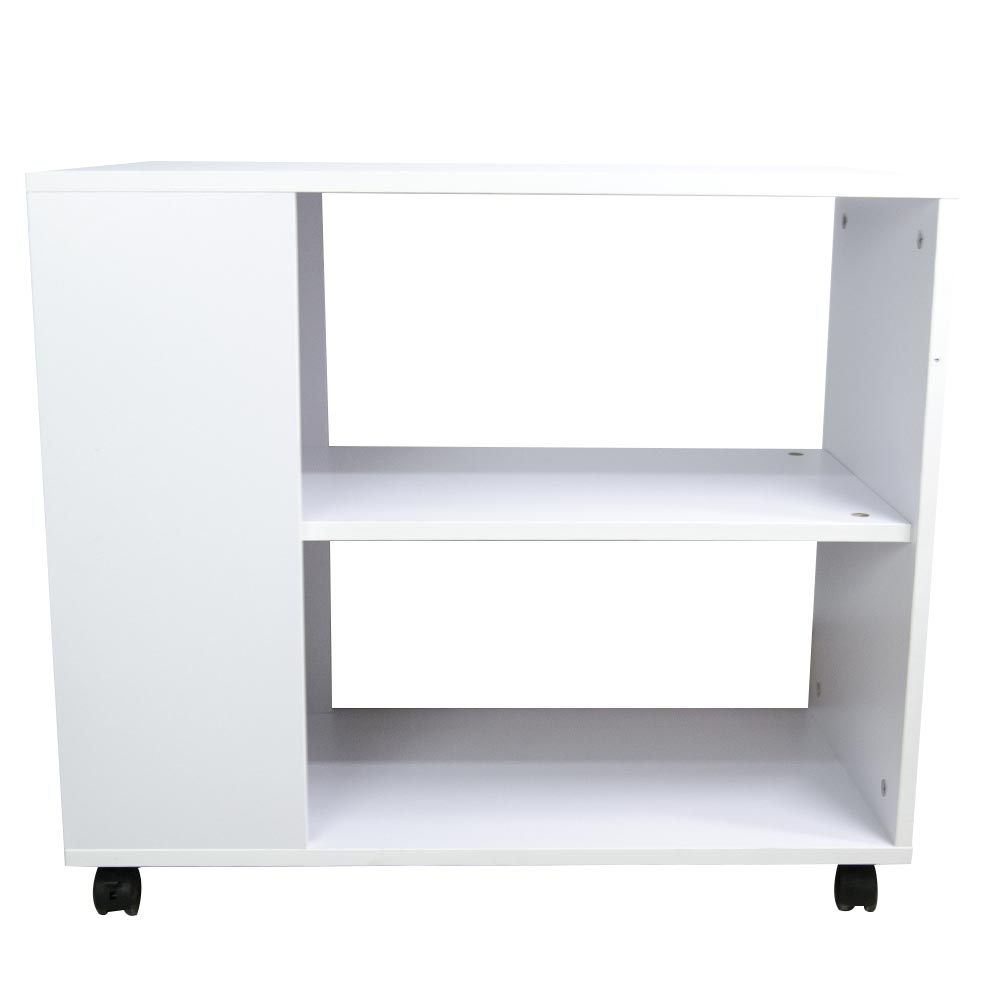 Mobiletto Tavolino con 4 Ruote 70x35 H 61cm Multiuso il Legno 2 Ripiani Bianco