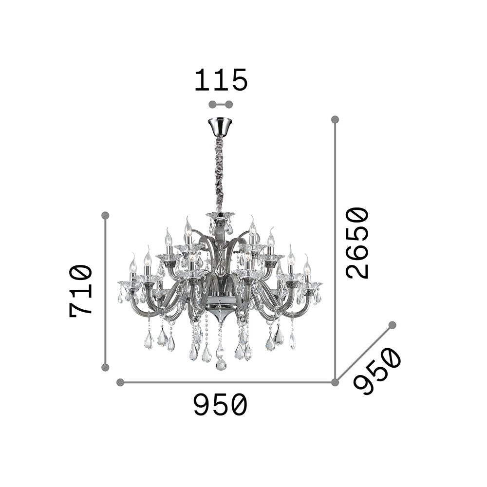 Lampadario Classico Colossal Metallo-Cristallo Trasparente 15 Luci E14