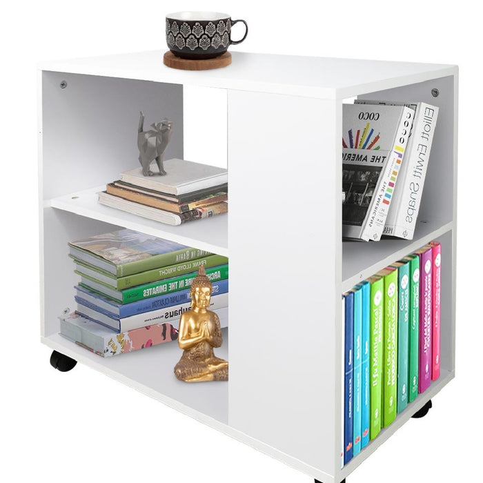 Mobiletto Tavolino con 4 Ruote 70x35 H 61cm Multiuso il Legno 2 Ripiani Bianco