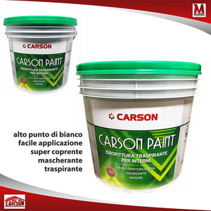 Pittura murale traspirante bianca Idropittura per interni Carson Paint 5 Litri